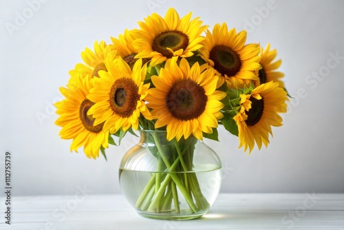Vibrant Sunflowers in a Clear Glass Vase, Summer Blooms