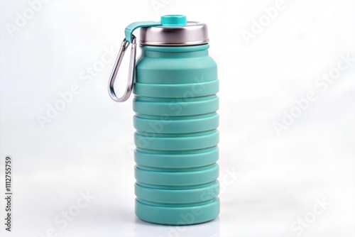 Collapsible Silicone Water Bottle with Carabiner, Teal, Reusable, Portable, Hydration