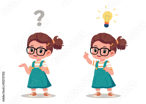 kid girl question thinking idea vector illustration