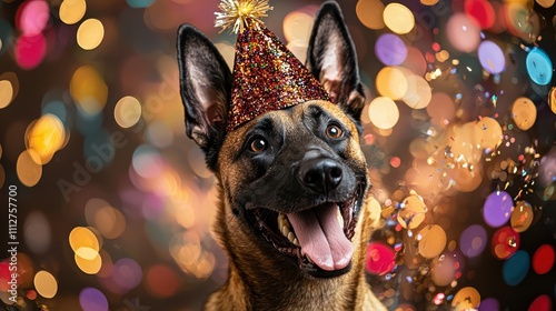 Joyful Belgian Malinois Celebrates New Year