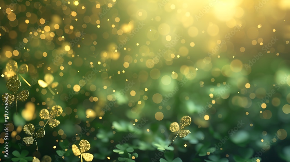 Obraz premium St. Patrick's day abstract gold pattern with clover leaves