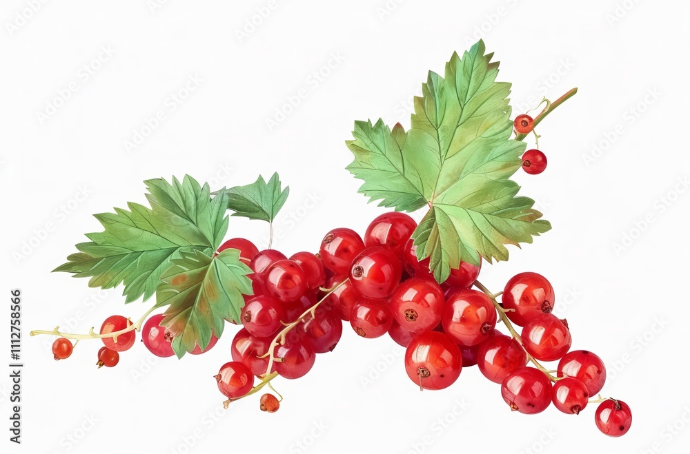 Red currant with leaves isolated on a white background, detailed photo, professional photography, high quality in natural light Red currant with leaves isolated on a white background, detailed photo, professional photography, high quality in natural light