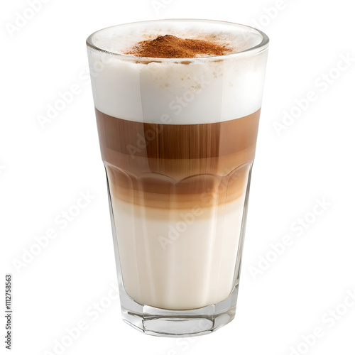 Layered Latte in Clear Glass isolate on transparent background cutout, PNG, Cutout