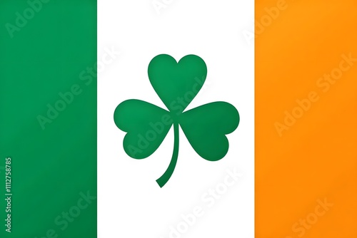 Irish flag with shamrock symbol on vibrant green, white, and orange background photo