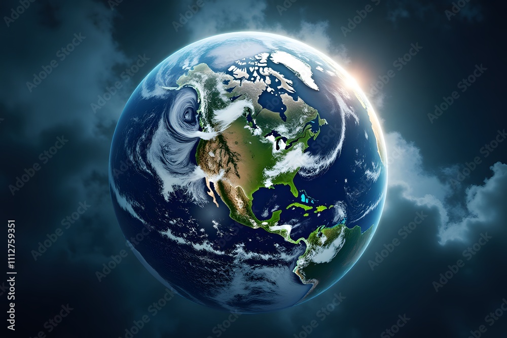 Vibrant earth view from space with clouds and sunlight Vibrant earth view from space with clouds and sunlight
