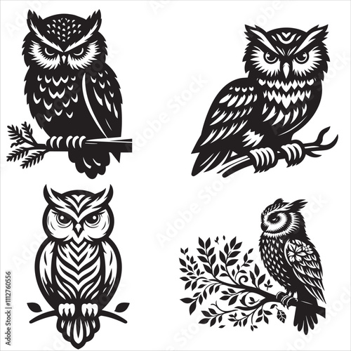  silhouette of clean vector of owl isolated on white background