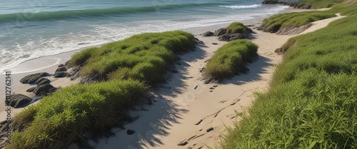 Erosion control with seaweed and beach grasses, seaweed, natural stabilizers, waveland mississippi photo