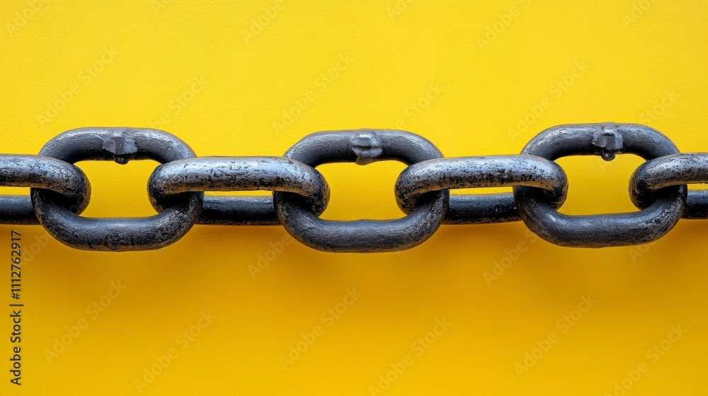 Fototapeta premium A Timeless Image of a Robust Metal Chain Against a Vivid Yellow Background