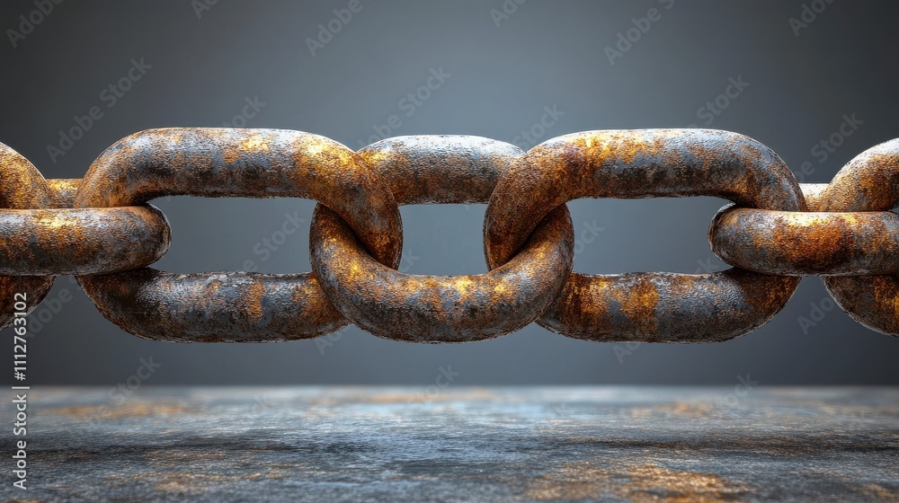Detailed View of a Weathered Metal Chain, Industrial Strength and Rustic Design Detailed View of a Weathered Metal Chain, Industrial Strength and Rustic Design