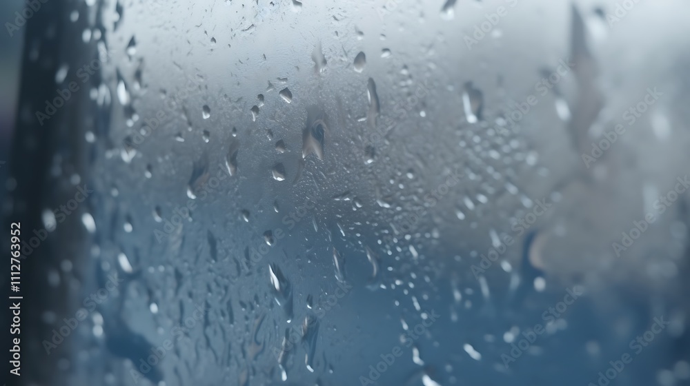 Water droplets on a glass surface showing blurred background Water droplets on a glass surface showing blurred background