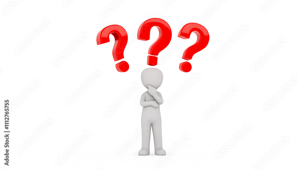 Creative Decision-Making Concept, 3D Figure and Red Question Marks Creative Decision-Making Concept, 3D Figure and Red Question Marks