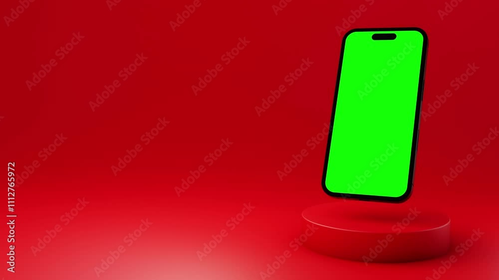 Mobile phone with chroma key in front of red backdrop. Mobile phone with chroma key in front of red backdrop.