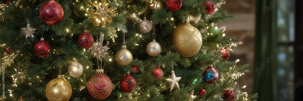 Sparkly tinsel and glittery ornaments adorning a full lush green Christmas tree , festive atmosphere, winter wonderland scene, decorative highlights Sparkly tinsel and glittery ornaments adorning a full lush green Christmas tree , festive atmosphere, winter wonderland scene, decorative highlights