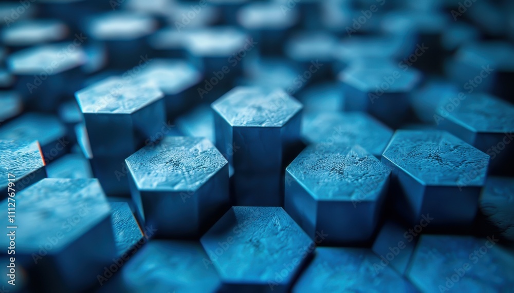 A close up of blue cubes arranged in a hexagonal pattern