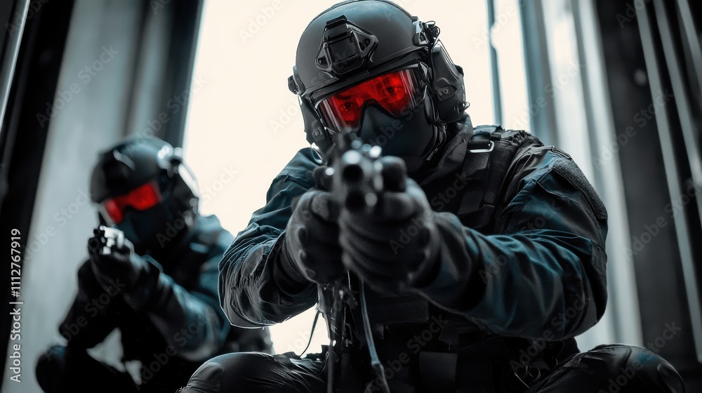 Special operations unit in tactical gear during intense urban mission Special operations unit in tactical gear during intense urban mission