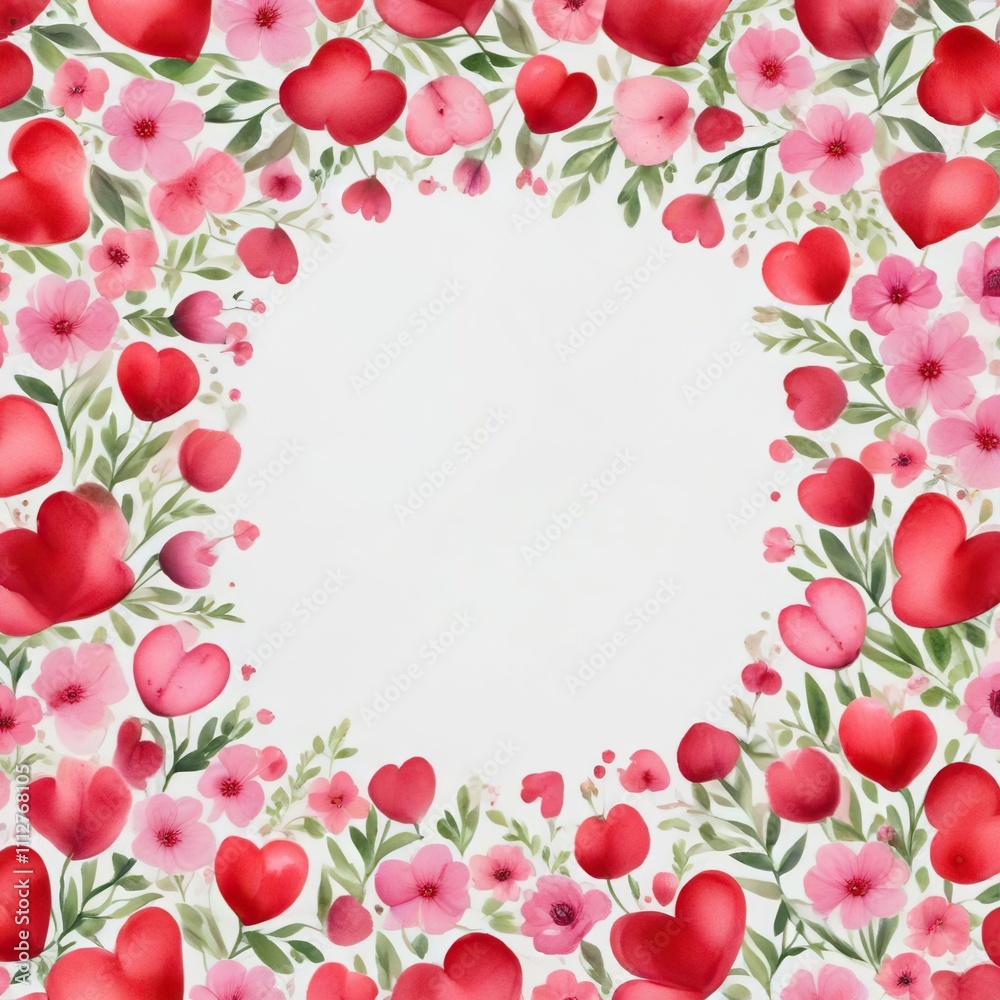 Watercolor illustration of red hearts and pink flowers on a white background, decorative elements, romantic theme, symbol of love, festive design, hand-drawn art Watercolor illustration of red hearts and pink flowers on a white background, decorative elements, romantic theme, symbol of love, festive design, hand-drawn art
