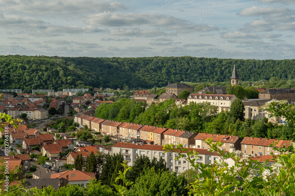 Vue générale de la petite ville de Joeuf en Meurthe et Moselle, ancien haut lieu de la sidérurgie connu pour ses forges. Vue générale de la petite ville de Joeuf en Meurthe et Moselle, ancien haut lieu de la sidérurgie connu pour ses forges.