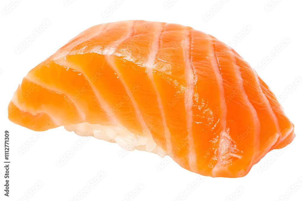 Raw salmon sushi slice isolated on white background.AI GENERATED Raw salmon sushi slice isolated on white background.AI GENERATED