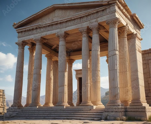 Ancient Greek temple with Doric columns and triangular pediment , paros, temple