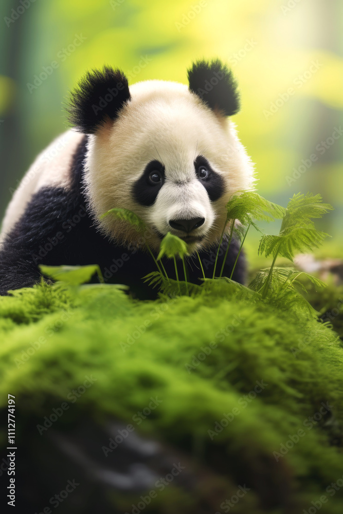 Obraz premium Panda in the forest Generative AI