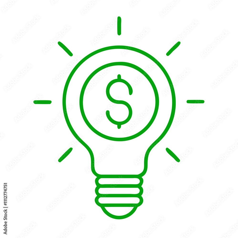 Incandescent light bulb with dollar sign, green icon Incandescent light bulb with dollar sign, green icon