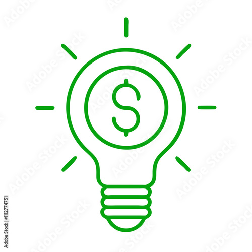 Incandescent light bulb with dollar sign, green icon 