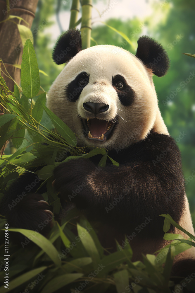 Obraz premium Panda in the forest Generative AI