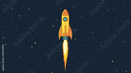 A cartoon rocket flies through space, its engine roaring as it leaves a trail of fire.