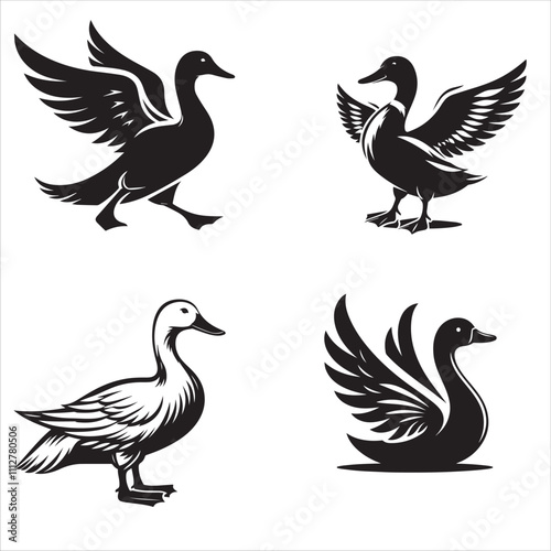  silhouette of clean vector of duck  isolated on white background