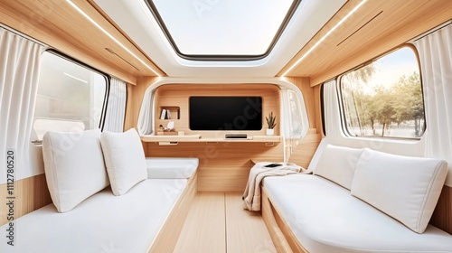 Modern cozy interior of a camper van