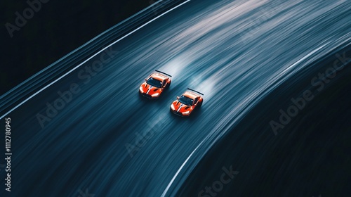 Two Racing Cars on a Curved Track