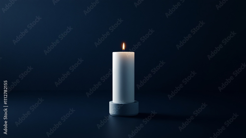 White candle with flame on a dark background White candle with flame on a dark background