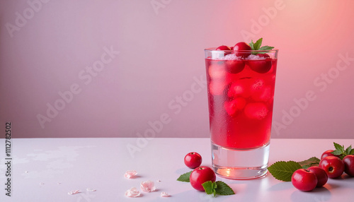Wallpaper Mural Charming cherry cocktail with ice on a pink background with copy space Torontodigital.ca