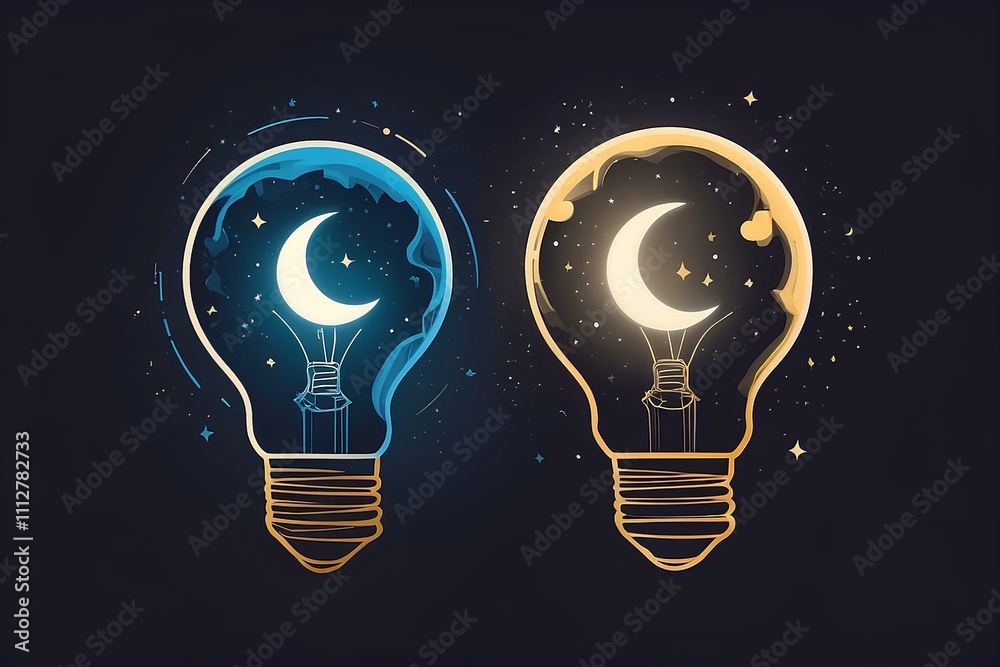 creative light bulb with a sun and moon dual concept in a celestial theme creative light bulb with a sun and moon dual concept in a celestial theme