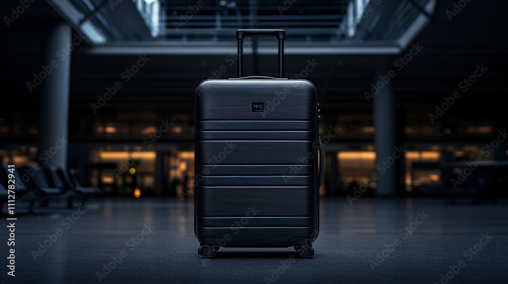 Black suitcase in an airport setting