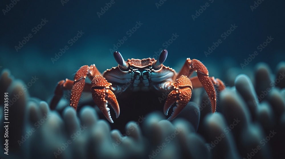 Fototapeta premium Close-up of a colorful crab on coral reef