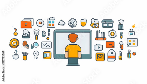 Wallpaper Mural Person viewing various digital assets on computer screen. Torontodigital.ca