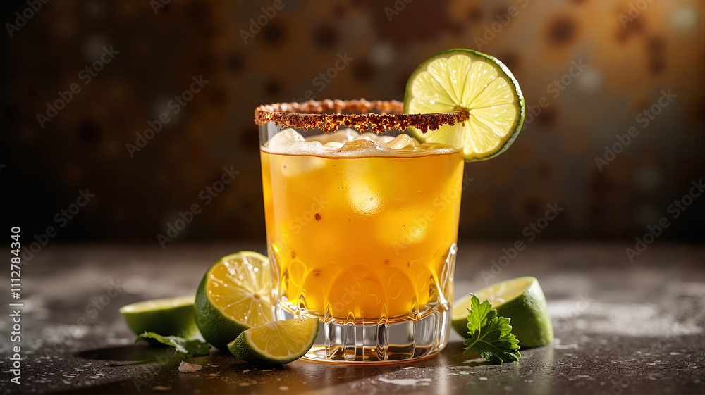 Margarita with a salted rim and lime on a modern granite counter Margarita with a salted rim and lime on a modern granite counter