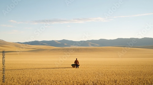 Farmer in Golden Wheat Field