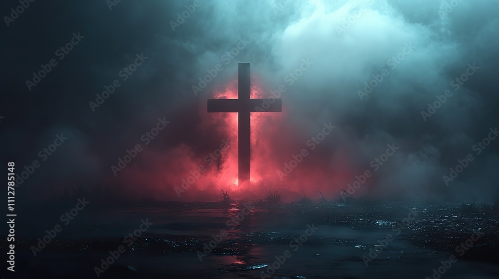 cross with the flag of the united states of america in the smoke cross with the flag of the united states of america in the smoke