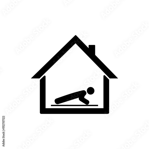 Exercise from at home. Pictogram depicting man working  push up from home isolated on white background .