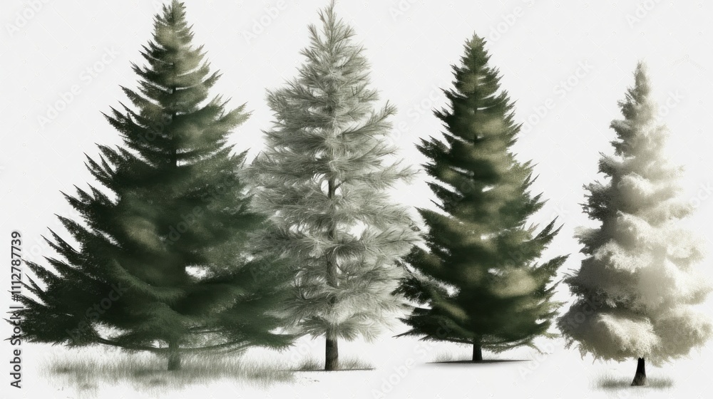 Obraz premium Serene Evergreen Trio: A Winter's Day in the Forest