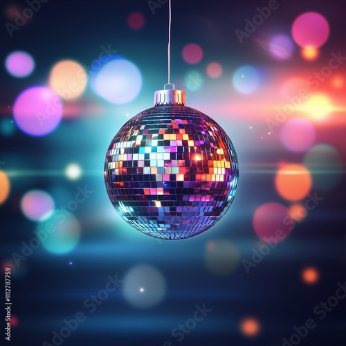 Festive New Year's disco ball ornament with colorful lights and shadows