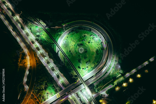 Areal view of newly constructed Yamuna expressway from Greater Noida to Agra. Delhi NCR, India.  photo