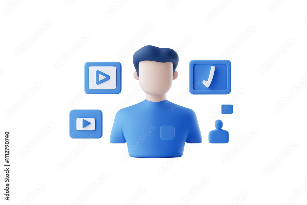 A stylized figure of a person surrounded by various digital icons representing video and interaction. A stylized figure of a person surrounded by various digital icons representing video and interaction.
