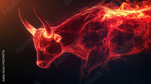 Vibrant Energy Vortex Swirls Around a Red Bull Showcasing Dynamic Movement and Emotive Intensity