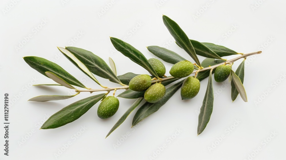 Branch Olive. Closeup of Olive Branch with Green Olives and Leaves on White Background Branch Olive. Closeup of Olive Branch with Green Olives and Leaves on White Background