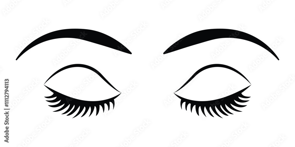 Woman eyes with eyebrows vector icon. Closed woman eyes symbol. Elegant eye makeup icon. Mascara lash icon. Long lashes sign eps 10. Woman eyes with eyebrows vector icon. Closed woman eyes symbol. Elegant eye makeup icon. Mascara lash icon. Long lashes sign eps 10.