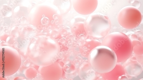 Pink and White Spheres Floating in a Soft Light Background