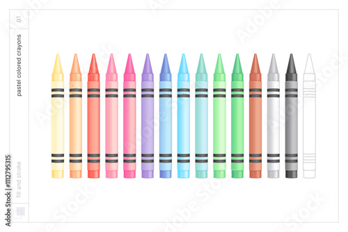 Pastel colored crayons. Vector illustration. Fill and stroke.